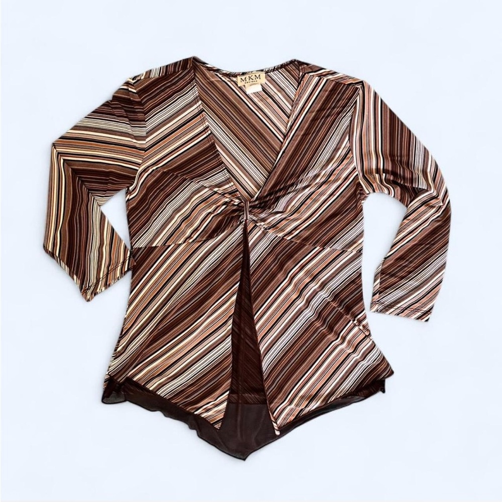 Y2K Fall Vibes Striped Mesh Blouse